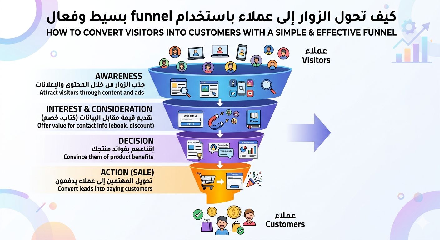 كيف تحول الزوار الي عملاء باستخدام Funnel بسيط وفعال