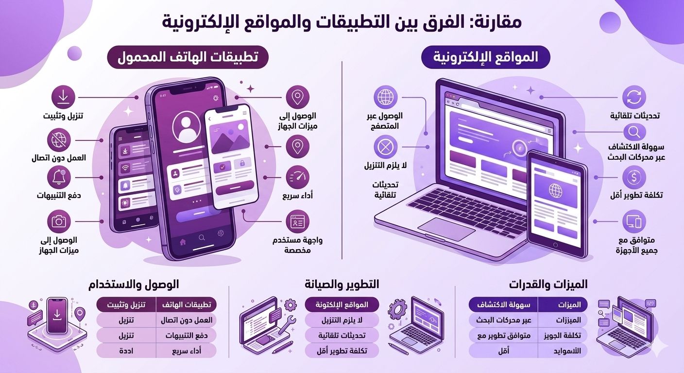 الفرق بين التطبيقات والمواقع الالكترونية
