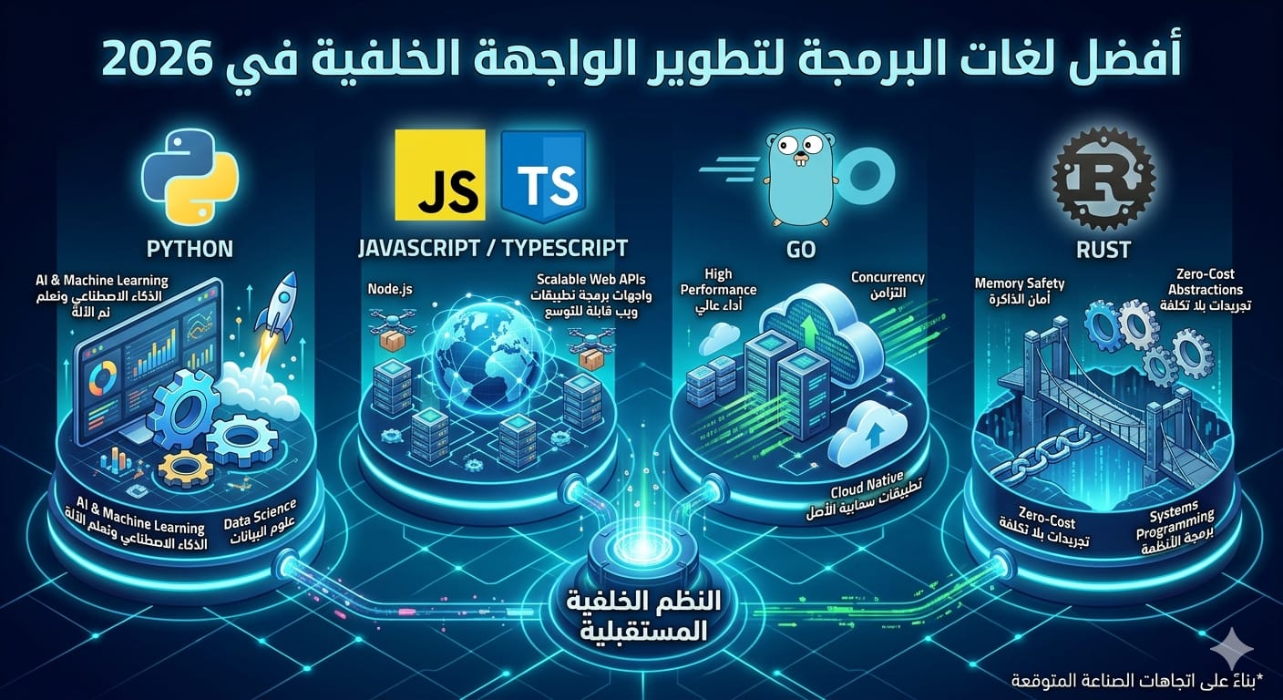 أفضل لغات البرمجة لتطوير الواجهة الخلفية في 2026