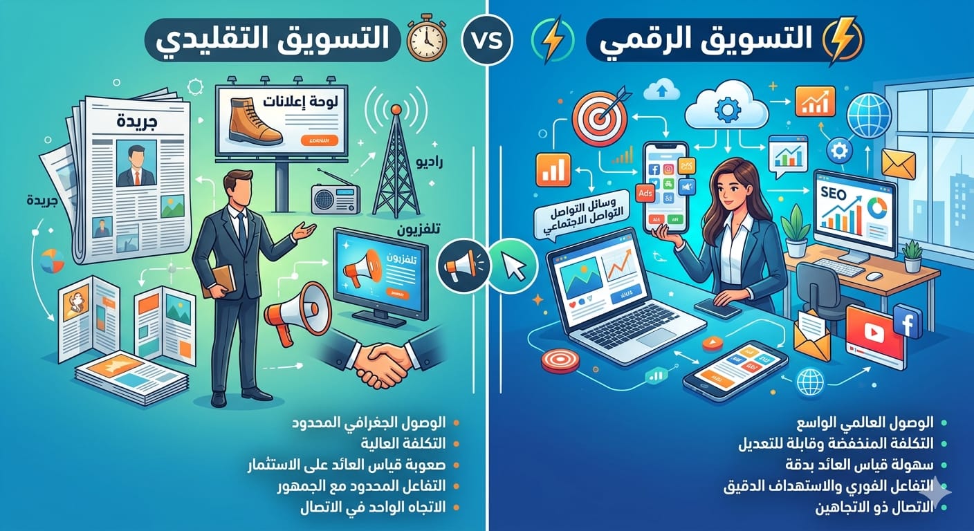 الفرق بين التسويق التقليدي والتسويق الرقمي